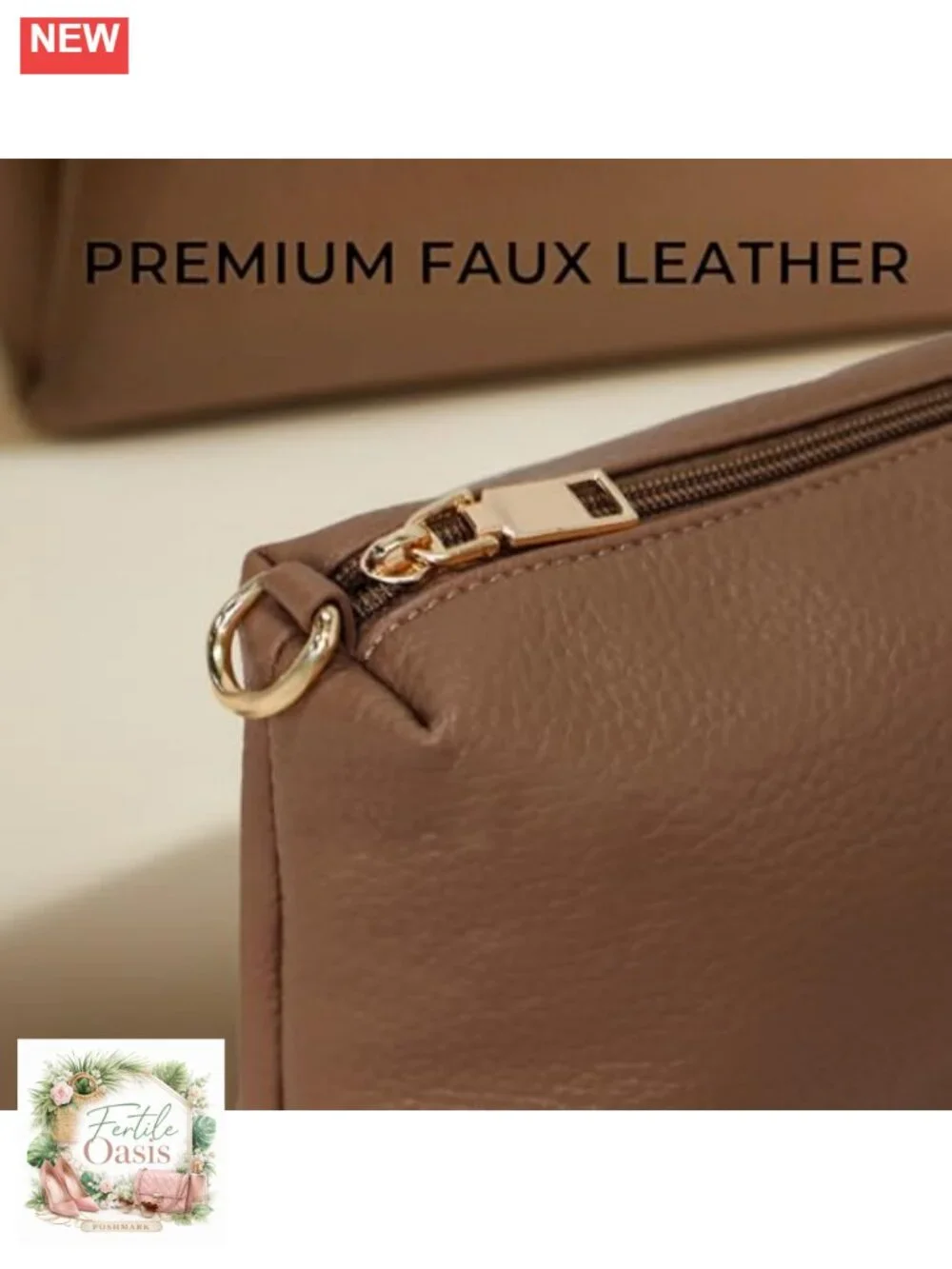 Faux Leather Satchel Crossbody Handbag with Adjustable Strap & Inner Pouch Fits